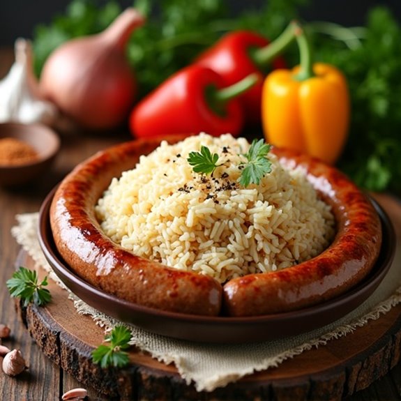baked rice with sausage ingredients