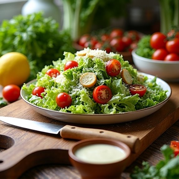 homemade caesar salad preparation